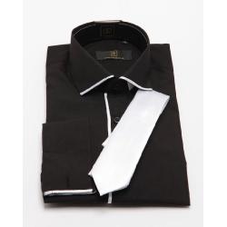 BLACK COTTON WITH WHITE TRIM ON COLLARS & CUFFS Image