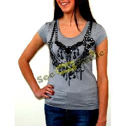 Beautiful Necklace Print Grey Top with Diamante Image