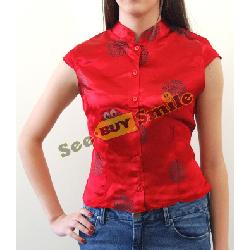 C&A" Ladies Chinese Style Satin Red Blouse Image